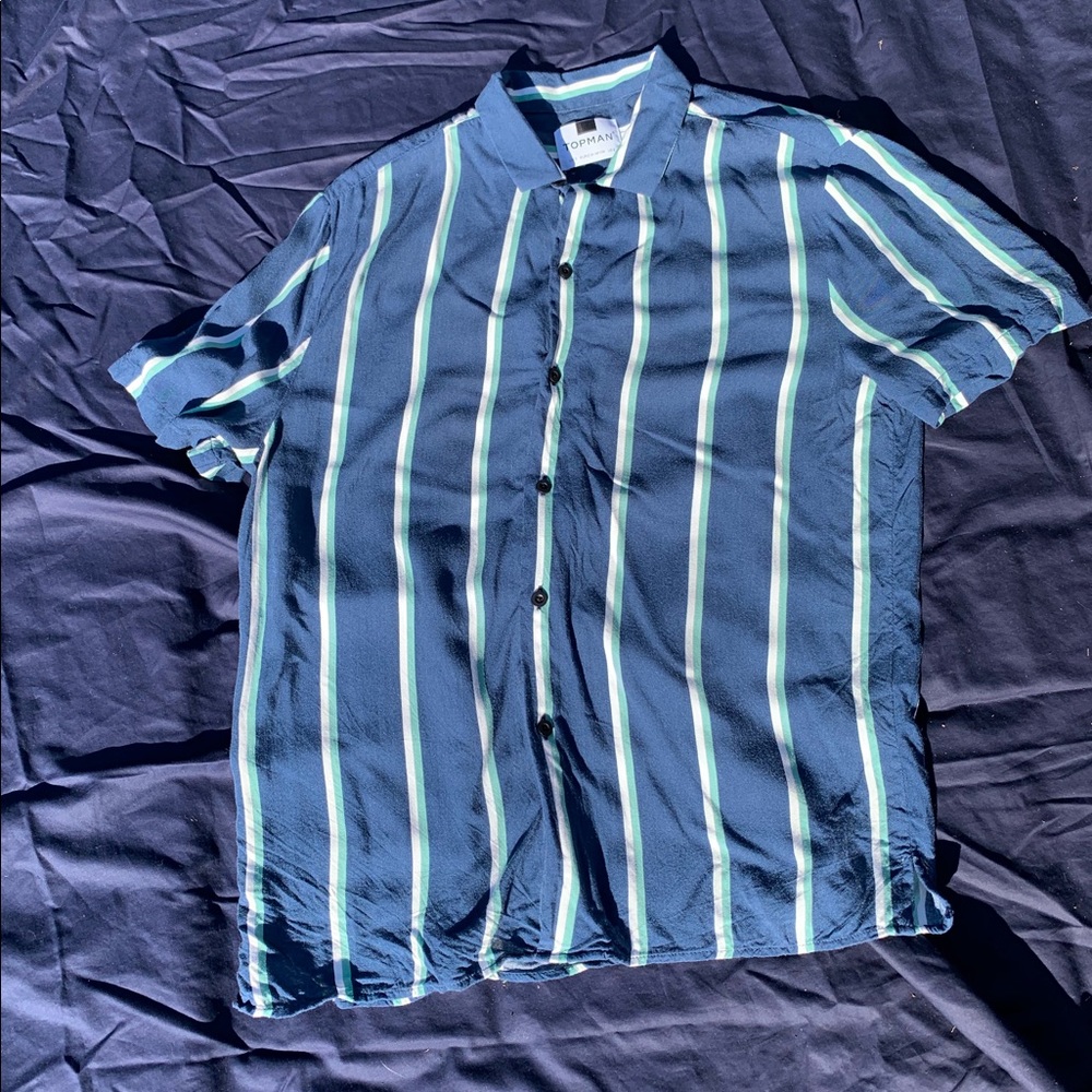 Topman Blue Striped Casual Button Down Shirt
